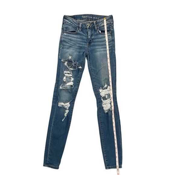 American Eagle Women’s Size 2 Distressed Skinny Jeans Next Level Stretch Blue - Picture 6 of 12